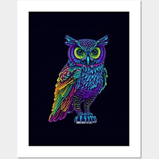 Holographic colorful cute Owl Posters and Art